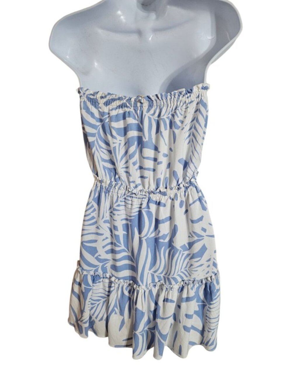 Ocean Drive Women Medium Blue White Tropical Leaf Print Mini Sundress Retro Y2K - Picture 3 of 7